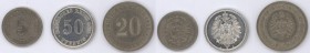 Lot 4 Stück - 1 Pfennig 1875 J, 5 Pfennig 1876 H. J.3, 20 Pfennig 1888 A, 50 Pfennig 1876 A, vorzüglich, vorzüglich-stempekglanz