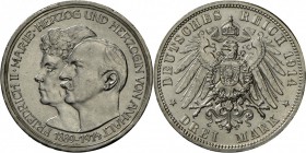 Anhalt: Lot 2 Münzen, Friedrich II. (1904-1918): 3 und 5 RM 1914 A, zur Silberhochzeit. J 24 und 25. beide vorzüglich