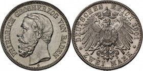 Baden: Friedrich I. (1856-1907), 2 Mark 1901 G, Jaeger 28, feiner Stempelglanz.