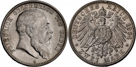 Baden: Lot 2 Münzen: Friedrich I. (1852-1907), 2 Mark 1904 G kl. Rf. in vz/st, und 2 Mark 1907 Auf seinen Tod in vz/st.