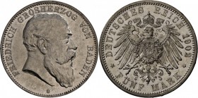 Baden: Friedrich I. (1856-1907), 5 Mark 1902 G, Jaeger 33, vz/st.