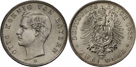 Bayern: Otto (1886-1913), 2 Mark 1888, seltener Einjahrestyp nur 172.368 Ex., feiner Stempelglanz.