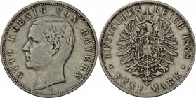 Bayern: Otto (1886-1913), 5 Mark 1888, seltener Einjahrestyp nur 68.947 Ex., fast ss.