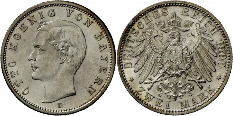 Bayern: Otto (1886-1913): 2 Mark 1908, herausragende Erhaltung matt st-.