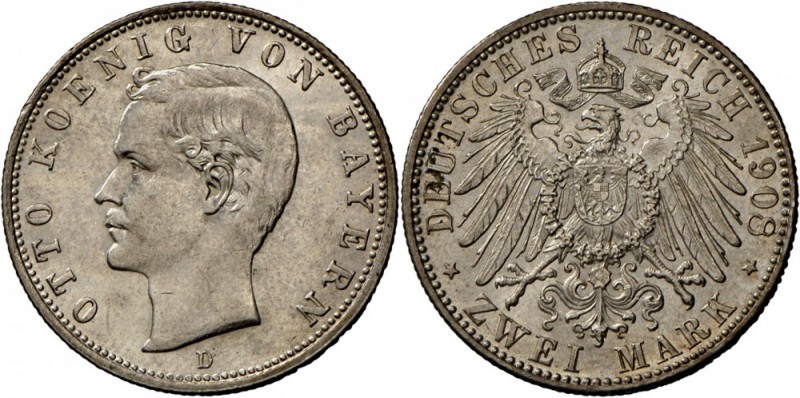 Bayern: Otto (1886-1913): 2 Mark 1908 D, herausragende Erhaltung matt st-.