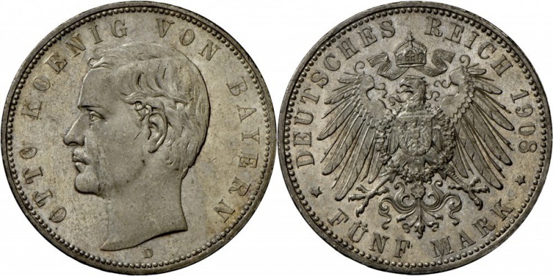 Bayern: Otto (1886-1913): 5 Mark 1908, vz/st-.