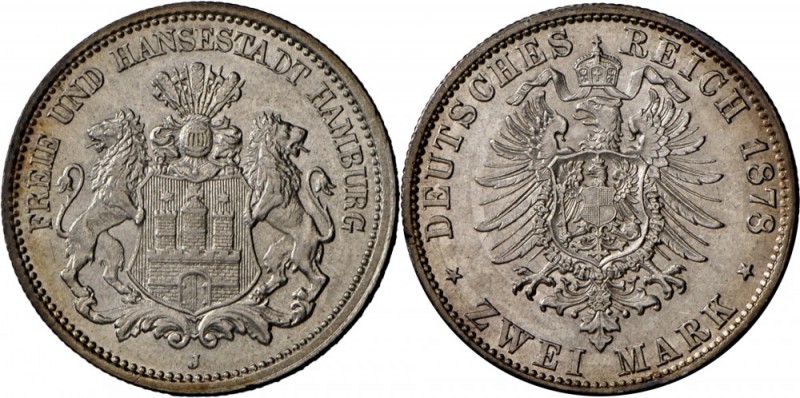 Hamburg: Freie und Hansestadt: 2 Mark 1878 besserer Jahrgang, Ausnahmeerhaltung:...