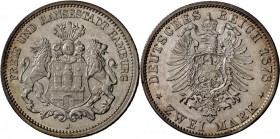 Hamburg: Freie und Hansestadt: 2 Mark 1878 besserer Jahrgang, Ausnahmeerhaltung: Stempelglanz mit wenigen Mängeln.