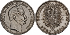 Hessen: Ludwig III. 1848-1877, 5 Mark 1876 H, Kratzer, ss-vz.