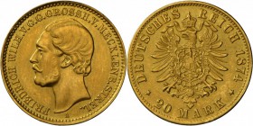 Mecklenburg-Strelitz: NACHBILDUNG als Belegstück des 20-Mark-Münze von 1874, J 238, 7.92 g, Goldgehalt nicht geprüft.