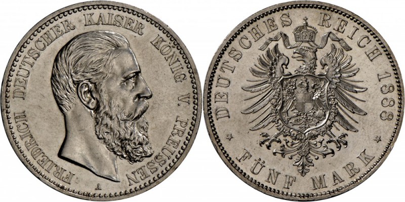 Preußen: Friedrich III., 1888: 5 Mark 1888 A, vz.