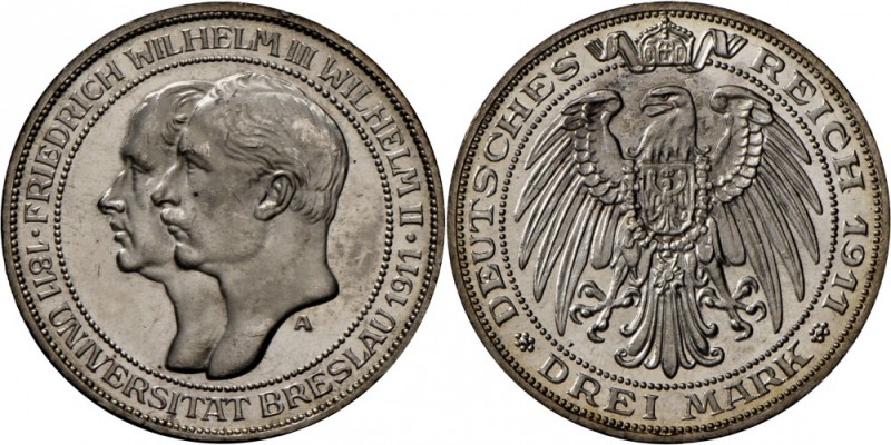Preußen: UNI Breslau, Wilhelm II., 1888-1918: 3 Mark 1901, in hervorragender Qua...