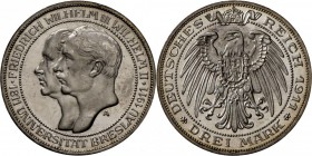 Preußen: UNI Breslau, Wilhelm II., 1888-1918: 3 Mark 1901, in hervorragender Qualität, Erstabschlag, schöner Stempelglanz-.