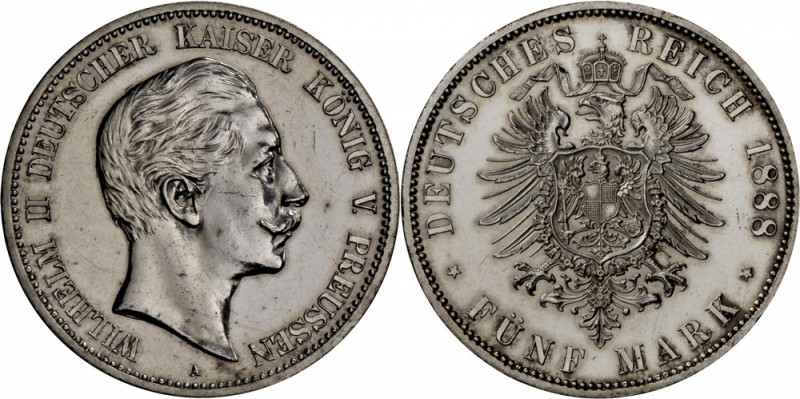 Preußen: Wilhelm II. (1888-1918): 5 Mark 1888 A, seltener Einjahrestyp nur 56.20...