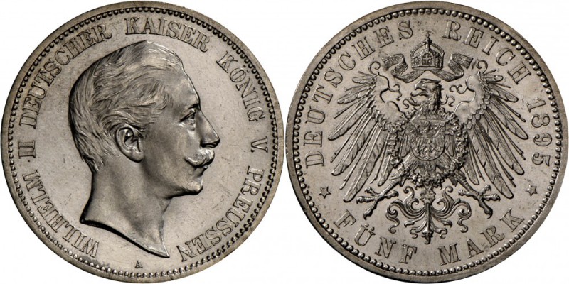 Preußen: Wilhelm II. (1888-1918): 5 Mark 1895 A, min. berieben, Stempelglanz-.