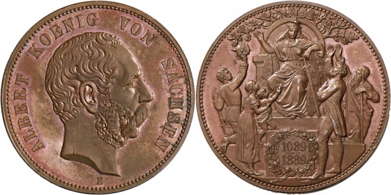 Sachsen: 5 Mark große Kupermedaille, 1899 ”Zur 800-Jahrfeier des Hauses Wettin”,...