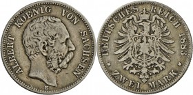 Sachsen: Albert (1873-1902), 2 Mark 1883, selten nur 55.700 Ex., s.