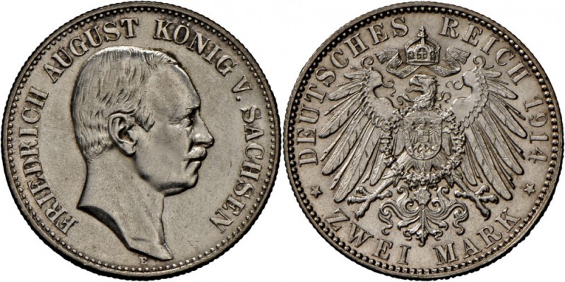 Sachsen: Friedrich August 1904-1918: 2 Mark 1914, st-/st.