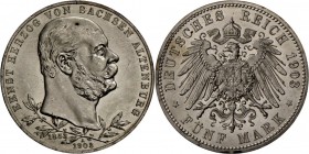 Sachsen-Altenburg: Ernst, 1853-1908: 5 Mark 1903 A, 50jähriges Regierungsjubiläum, vz-st/st.