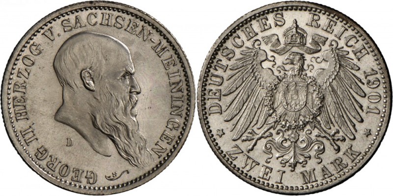 Sachsen-Meiningen: Georg II. 1866-1914: 2 Mark 1901 D, schönes Stempelglanzstück...