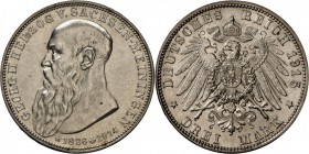 Sachsen-Meiningen: Georg II. 1866-1914: 3 Mark 1915 (D), schönes Stempelglanzstück.