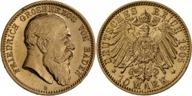 Baden: Friedrich I. (1852-1907), 10 Mark 1905 G, vz-.