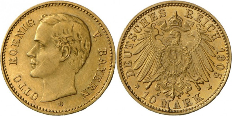 Bayern: Otto (1886-1913): 10 Mark, 1905 D, vz-st, dazu Ludwig II. 5 Mark, 1877 D...