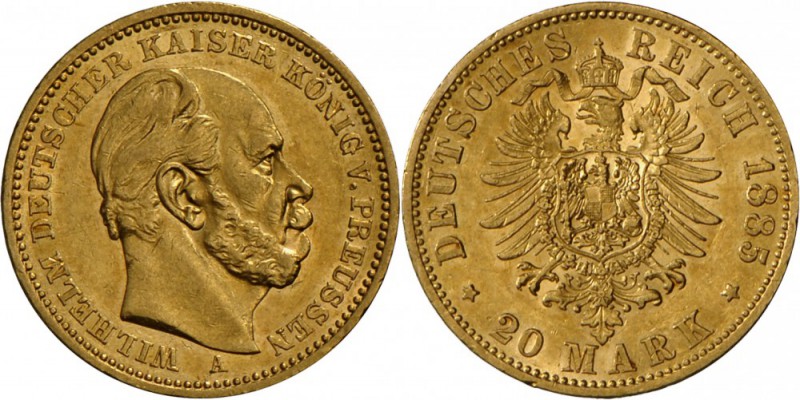Preußen: Wilhelm I. 1861-1888: 20 Mark 1885 A, AKS 110, J. 246, sehr schön-vorzü...