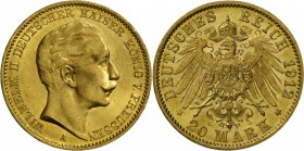 Preußen: Wilhelm II. (1888-1918), 20 Mark 1912 A, Jaeger 252, Kratzer auf Av, vorzüglich.