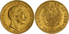 Preußen: Wilhelm II. (1888-1918): 20 Mark 1889 A, J 250, Rf. sehr schön.