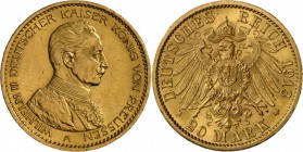 Preußen: Wilhelm II. in Garde du Corps (1888-1918), 20 Mark 1913 A, Av. leicht berieben, ss-vz/vz.