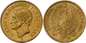 Sachsen: Johann, 1854-1873: Einjahrestyp, 20 Mark 1873 E, Rf., fast vz.