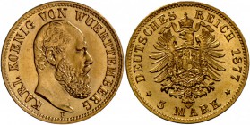Württemberg: Karl (1864-1891), 5 Mark 1877, vz-st.