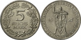 Weimarer Republik: Lot 3 Münzen: 3 RM 1925 A und D und 5 RM 1925 E , Jahrtausendfeier der Rheinlande, J 321/322, fast vorzüglich.