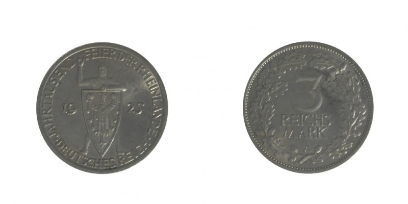 Weimarer Republik: 2x Rheinlande: 3 Reichsmark 1925 A und 1925 D, Jaeger 321, vo...