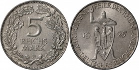 Weimarer Republik: Set Rheinlande 2 Münzen: 5 Reichsmark 1925 D, winzige Tragsportspuren, ansonsten fast Stempelglanz, dazu 2 RM 1925 J in vz.