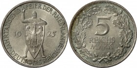 Weimarer Republik: Lot 2 Münzen, 5 Reichsmark 1925 A in fast vorzüglich, und 3 Reichsmark 1925 A ”Rheinlande” in sehr schön.