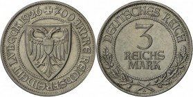 Weimarer Republik: 3 RM 1926 A, Lübeck, J 323, sehr schön/vorzüglich.