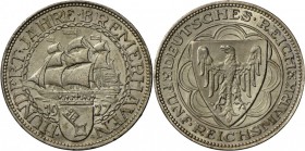 Weimarer Republik: 5 RM 1927 A, Bremerhaven, J 326, sehr schön-vorzüglich.