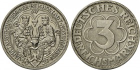 Weimarer Republik: 3 RM 1927 A, Nordhausen, J. 327, fast Stempelglanz.