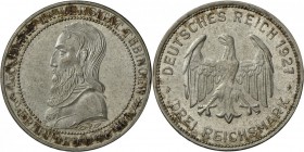 Weimarer Republik: UNI TÜBINGEN, 3 RM 1927 F, Patina sonst schönes vz-st.