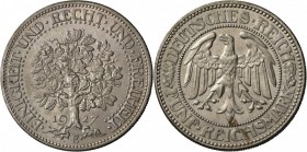Weimarer Republik: 5 Reichsmark 1927 E, Eichbaum, schönes st/st-.