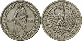 Weimarer Republik: 3 RM 1928 A, Naumburg/Saale, J 333, vorzüglich/Stempelglanz.