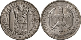 Weimarer Republik: 3 Reichsmark 1928 D, Dinkelsbühl, Prachtexemplar, schönes Stempelglanzstück.