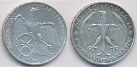 Weimarer Republik: 3 Reichsmark 1929, Waldeck, Kratzer, ss+