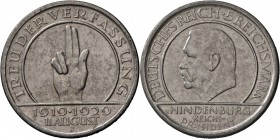 Weimarer Republik: Set 2 Münzen SCHWURHAND 1929: 5 Reichsmark D, und 3 RM F, beide in vz.