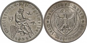 Weimarer Republik: 3 Reichsmark 1930 A, Walther von der Vogelweide, Jaeger 344, Patina, Stempelglanz-.