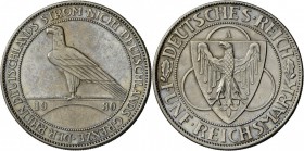 Weimarer Republik: 5 RM 1930 A, Rheinlandräumung, J 346, feine dunlke Patina, vorzüglich-Stempelglanz.