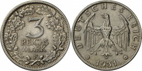 Weimarer Republik: Kursmünze: 3 RM 1931 F, J 349, gutes sehr schön.