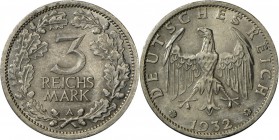 Weimarer Republik: Kursmünze: 3 RM 1932 A, J 349, sehr schön-vorzüglich.